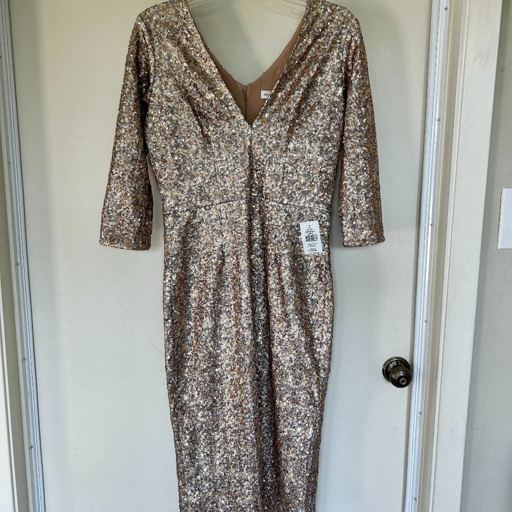 Dress the Population Long Sleeve Sequin Midi Sheath Dress